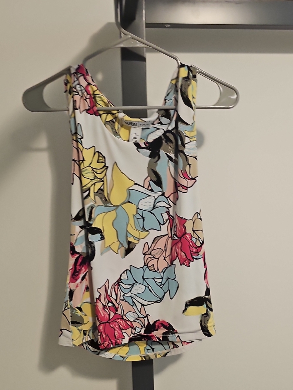 White House Black Market White Floral Tank with Yellow Blue Pink Accents